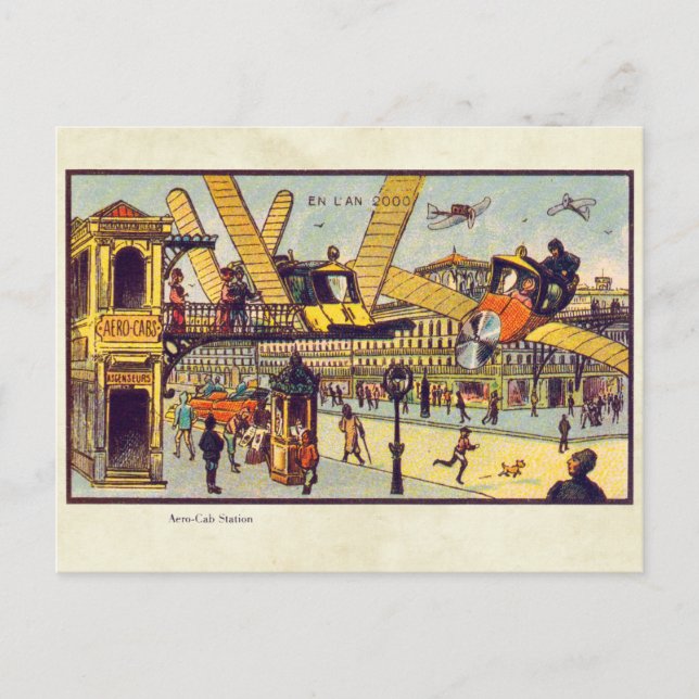 Vintage Futuristic Flying Machines Colour Art Postcard (Front)