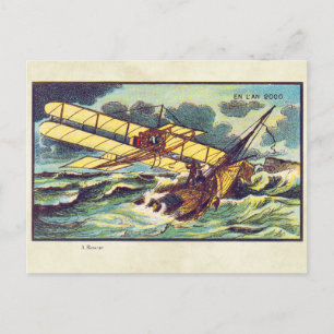 Vintage Futuristic Flying Machines Colour Art Postcard