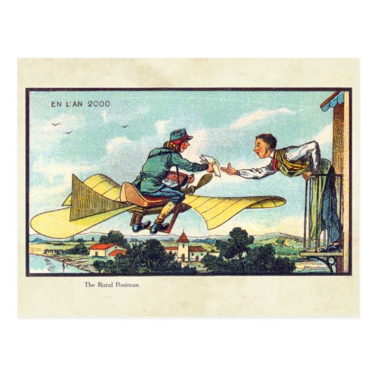 Vintage Futuristic Flying Machines Colour Art Postcard