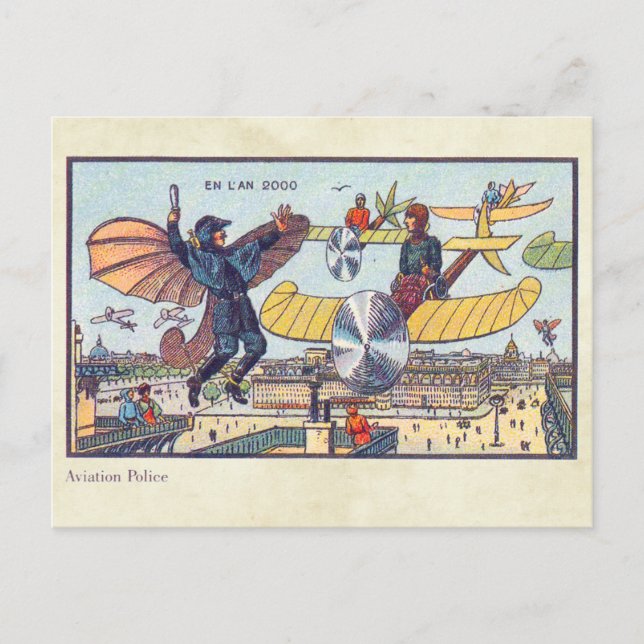 Vintage Futuristic Flying Machines Colour Art Postcard (Front)