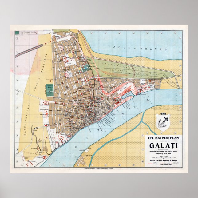 Vintage Galati Romania Map (1914) Poster (Front)