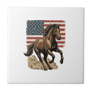 Vintage Galloping Horse American Flag Shirt Design Tile