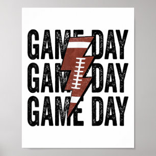 Vintage Game Day Footll Lightning Bolt Funny Team  Poster