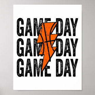 Vintage Game Day Sketll Lightning Bolt Funny Team Poster