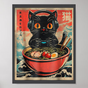 Vintage Gamer Cat Funny Ramen Retro Japanese Cat G Poster