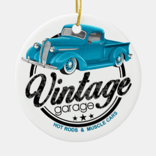 Vintage Garage Blue Truck Ceramic Ornament