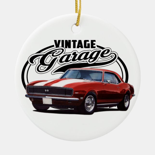 Vintage Garage Red Camaro Ceramic Ornament (Front)