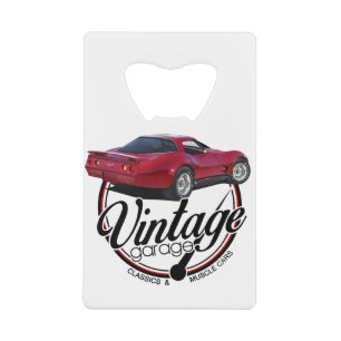 Vintage Garage Red Corvette Credit Card Bottle Opener