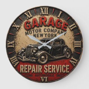 Vintage Garage Repair Service Classic Automobile Large Clock