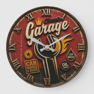 Vintage Garage Tools Classic Mechanic Workshop Large Clock
