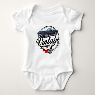 Vintage Garage with Black Corvette Baby Bodysuit