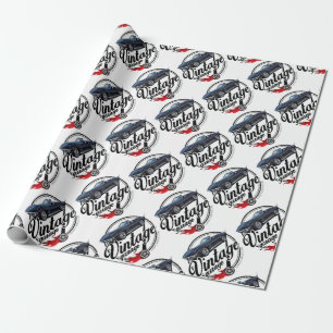 Vintage Garage with Black Corvette Wrapping Paper