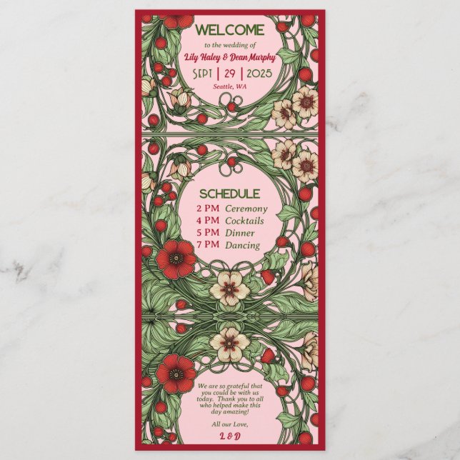 Vintage Garden Art Nouveau Wedding Program (Front)