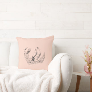 Vintage Garden Bird – Black-White Botanical Art Throw Pillow