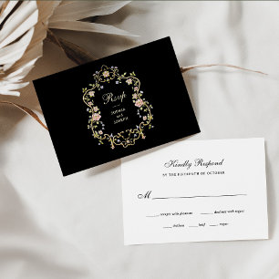 Vintage Garden Black   Colourful Luxe Wedding RSVP Card