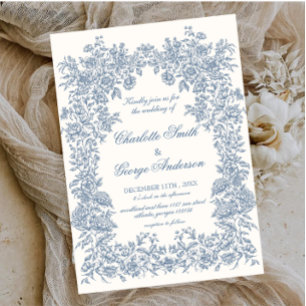 Vintage Garden bleu Floral  Wedding Invitation
