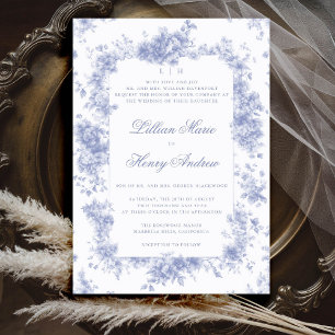 Vintage Garden Blue Toile French Floral Wedding Invitation