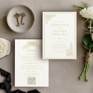 Vintage Garden Classic Details on Back Wedding Invitation
