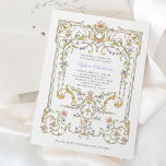 Vintage Garden | Colourful Elegant Baptism Invitation<br><div class="desc">These stunning and beautiful Baptism or Christening invitations feature an antique, whimsical baroque illustrated frame decorated with colourful flowers and leaves in subtle shades of peach, pink, purple, green, and neutrals on a white background. A fairytale look that also recalls the Art Nouveau style or regency elegance. Elegant calligraphy and...</div>