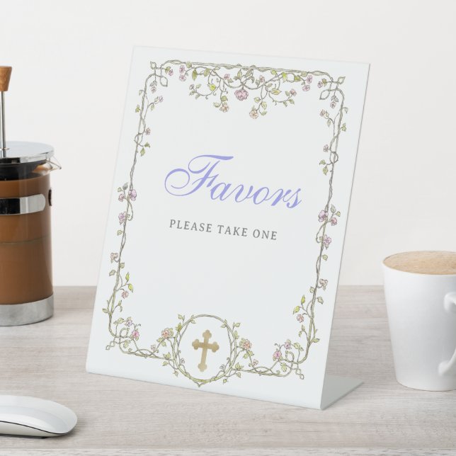 Vintage Garden | Elegant Baptism Favours Pedestal Sign (In SItu)