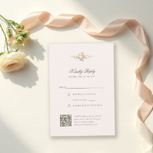 Vintage Garden Ethereal Blush Floral Wedding QR RSVP Card