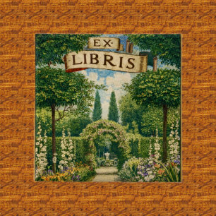 Vintage Garden Ex Libris Bookplate  2 Inch Square Button
