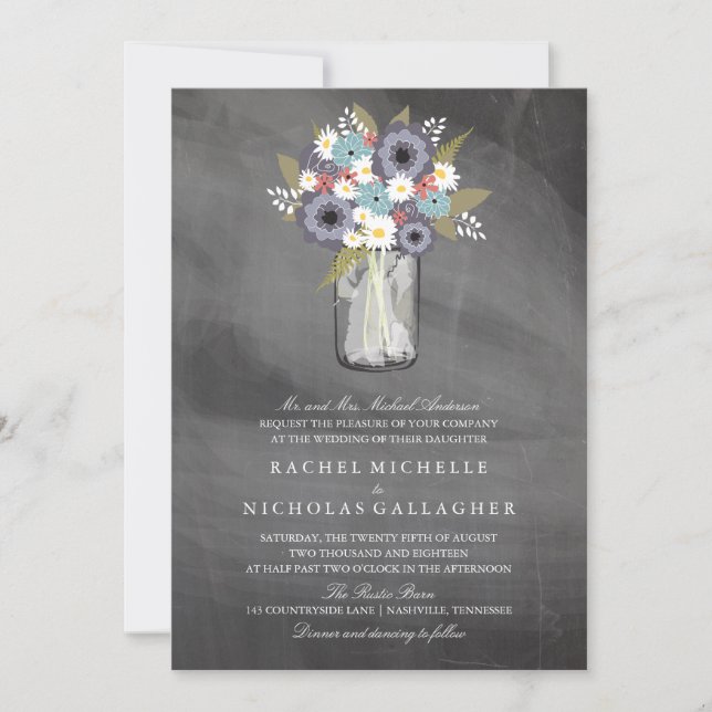 Vintage Garden Floral Mason | Wedding Invitation (Front)