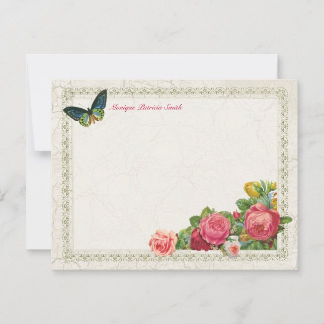 Vintage Garden Floral Personalized Flat Note Cards (Front)