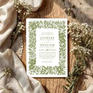 Vintage Garden Floral Rustic QR Code Wedding Invitation