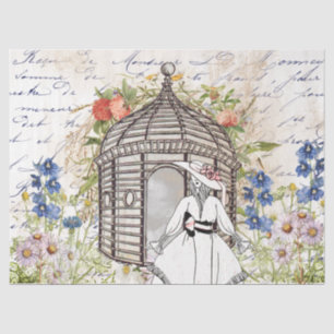 Vintage Garden Flower Gazebo Lady French Script  Tissue Paper