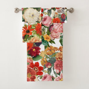 Vintage garden flowers pattern   bath towel set