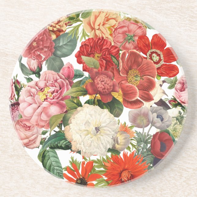 Vintage garden flowers pattern  coaster (Front)