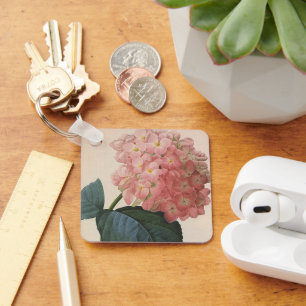 Vintage Garden Flowers, Pink Hydrangea Hortensia Keychain