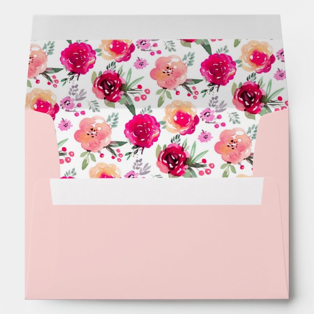 Vintage Garden Flowers Pink Personalized Envelope (Back (Bottom))
