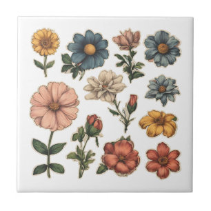 Vintage Garden Flowers  Tile