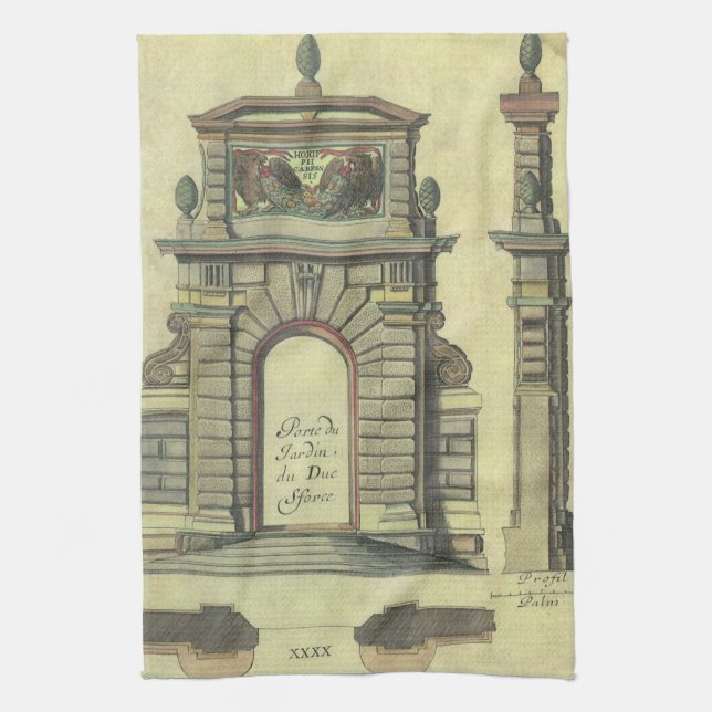 Vintage Garden Gate Arch, Renaissance Architecture Kitchen Towel (Vertical)