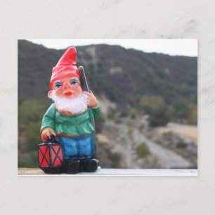 Vintage Garden Gnome with Lantern and Cane Postcard