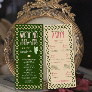 Vintage Garden Green & Cream Whimsy Wedding Day Of Program