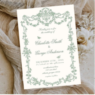 Vintage Garden Green Floral Wedding Invitation
