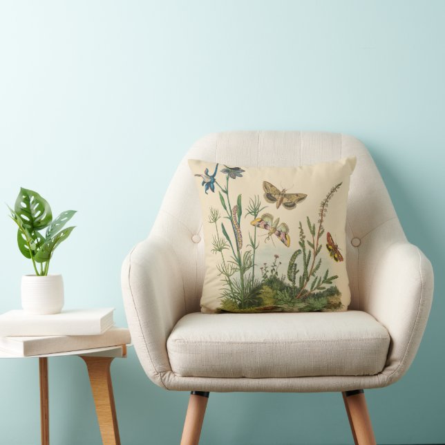 Vintage Garden Insects, Butterflies, Caterpillars Throw Pillow (Chair)