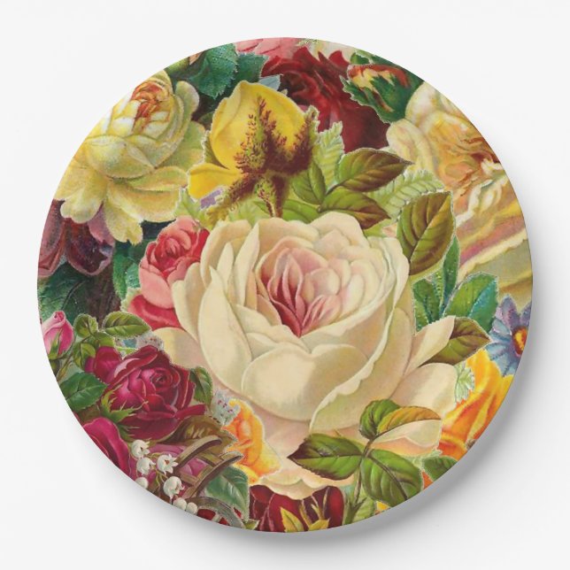 Vintage Garden Party Floral Paper Plate (Front)