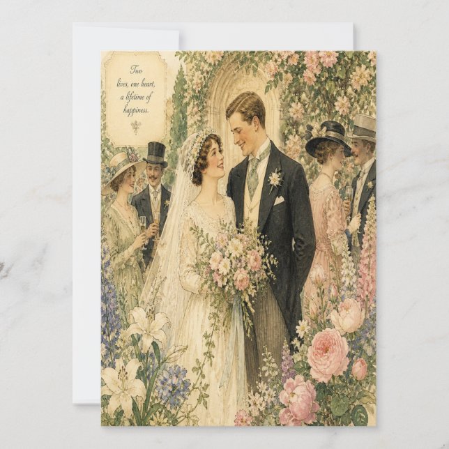 Vintage Garden Party QR Code Wedding Invitation (Front)