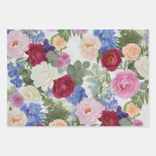 Vintage Garden Peony and Rose Floral Wrapping Paper Sheet