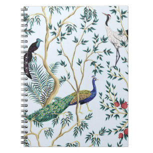 Vintage garden pomegranate fruit tree, exotic bird notebook