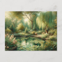 Vintage Garden Pond Green Plants 