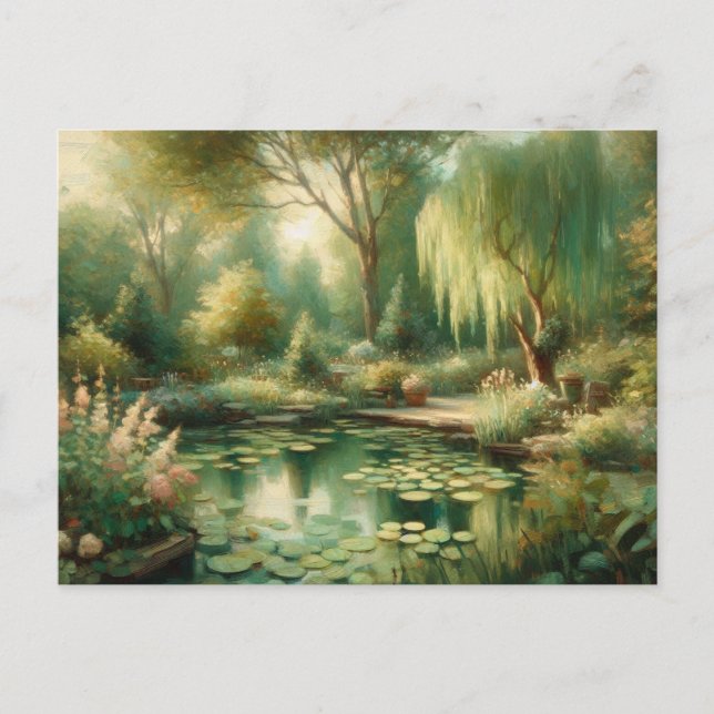 Vintage Garden Pond Green Plants  Postcard (Front)