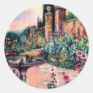 Vintage Garden Rain Classic Round Sticker