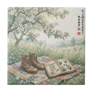 Vintage Garden Reading Picnic Art Tile