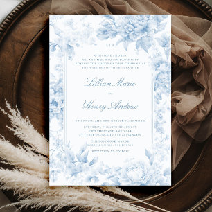 Vintage Garden Romantic Blue Toile Classic Wedding Invitation