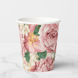Vintage Garden Roses and Hydrangeas Floral Pattern Paper Cups